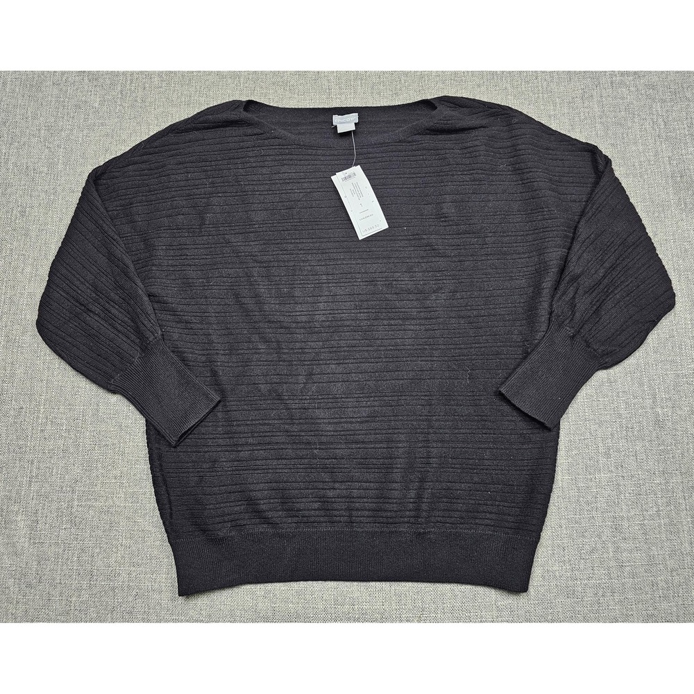 Chicos Sweater Womens Medium Black Modern Rib Detail Pullover Lightweight